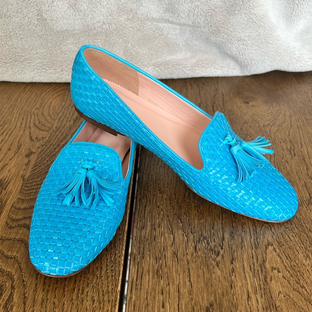 J. Crew Blue Woven Leather Tassel Loafers